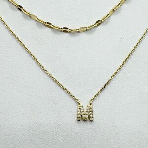 Golf Vermeil Sterling Silver Layered Rhinestone Letter M Initial Necklace Dainty